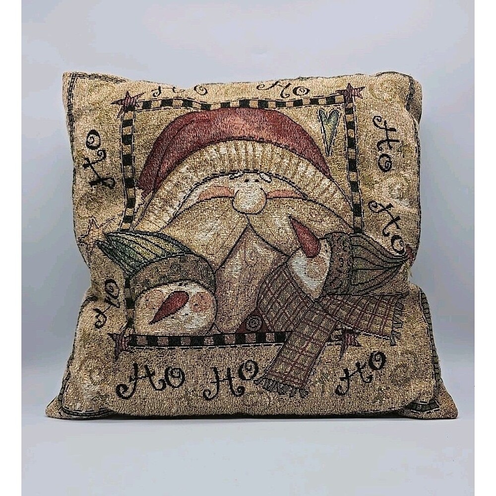 Vintage Santa Ho Ho Christmas Pillow Celebrate The Season Pat Yuille Design 16”